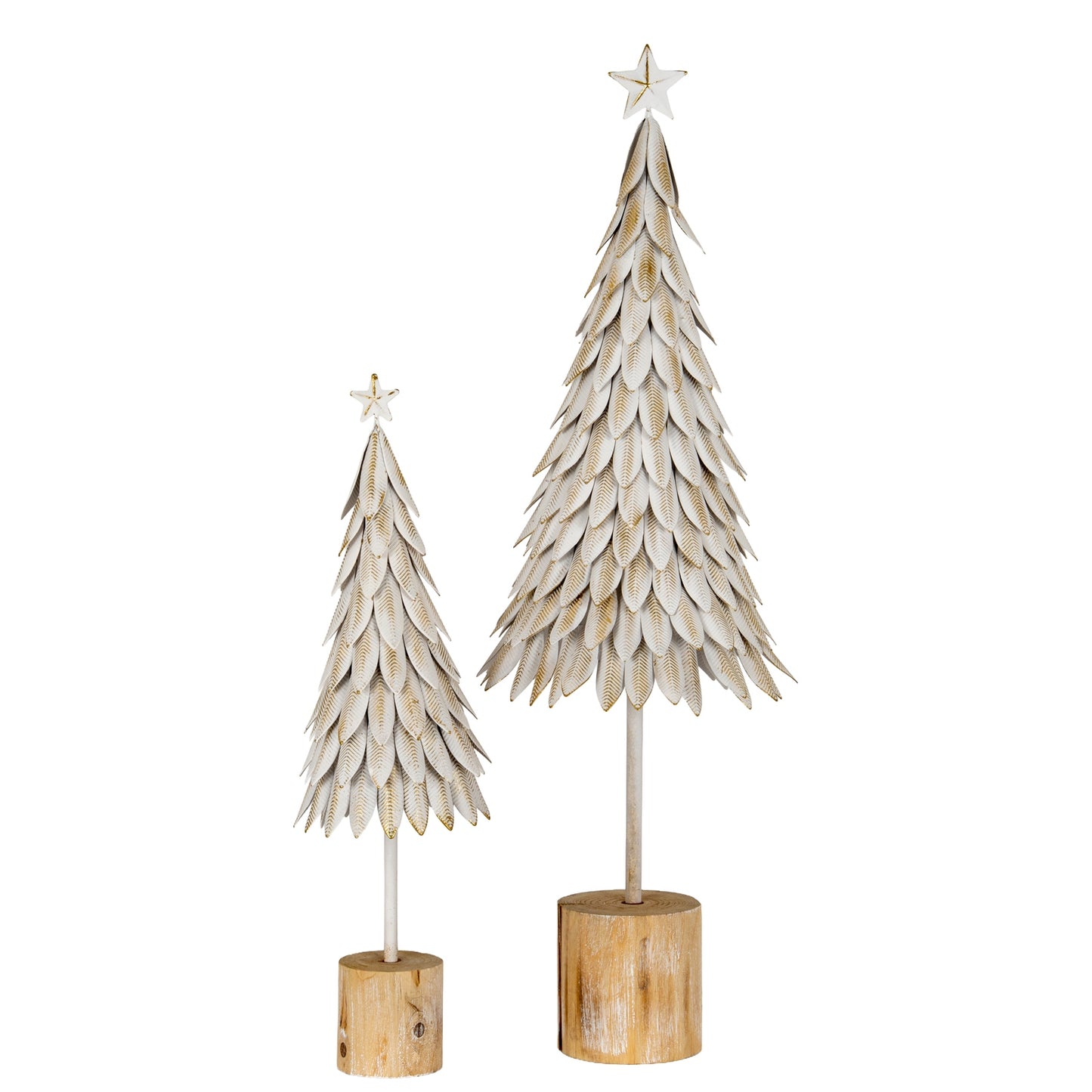 Medium White Metal Christmas Tree on Wooden Stand