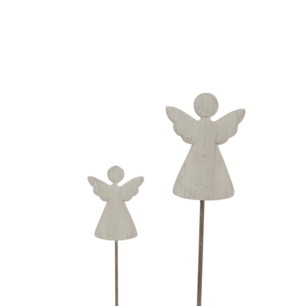 Large Whitewashed Rustic Angel On Stand