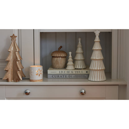 Alora Ceramic Snowflake Candle Holder On Wood Base