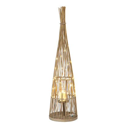 Large Conical Wicker Lantern With Glass Holder & LED Lights