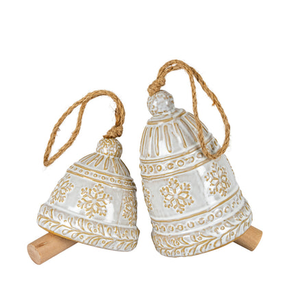 Ceramic Bell Tree Ornament With Snowflake Detail